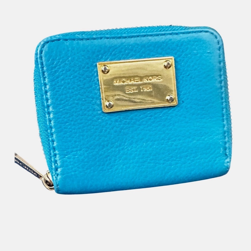 Michael Kors Turquoise Pebbled Leather Small Zip Around Wallet 35T1GT7F1L 4x4x1"